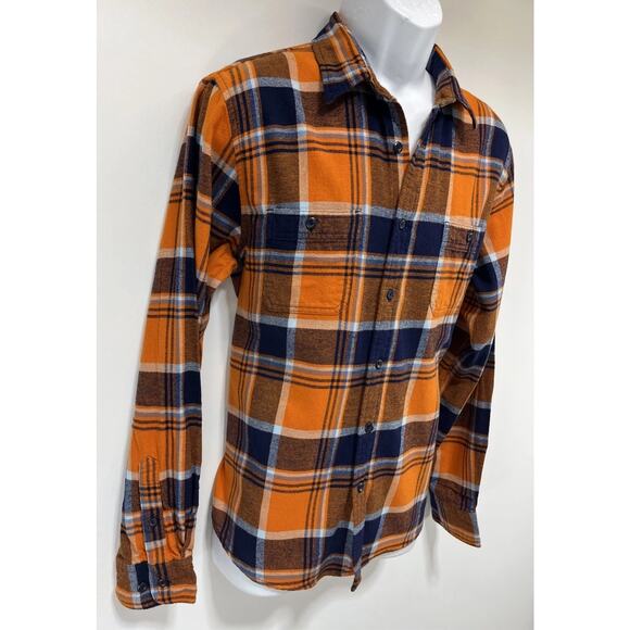 True Craft Men’s Sz Large Orange & Navy Plaid Flannel Button-Down Shirt - Picture 3 of 6
